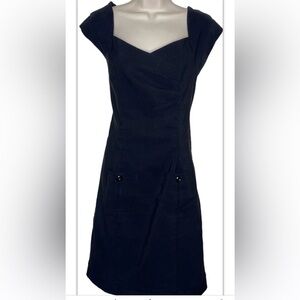 Dots Juniors A-Line Dress S Black Sweetheart Neckline Pockets Knee Length LBD